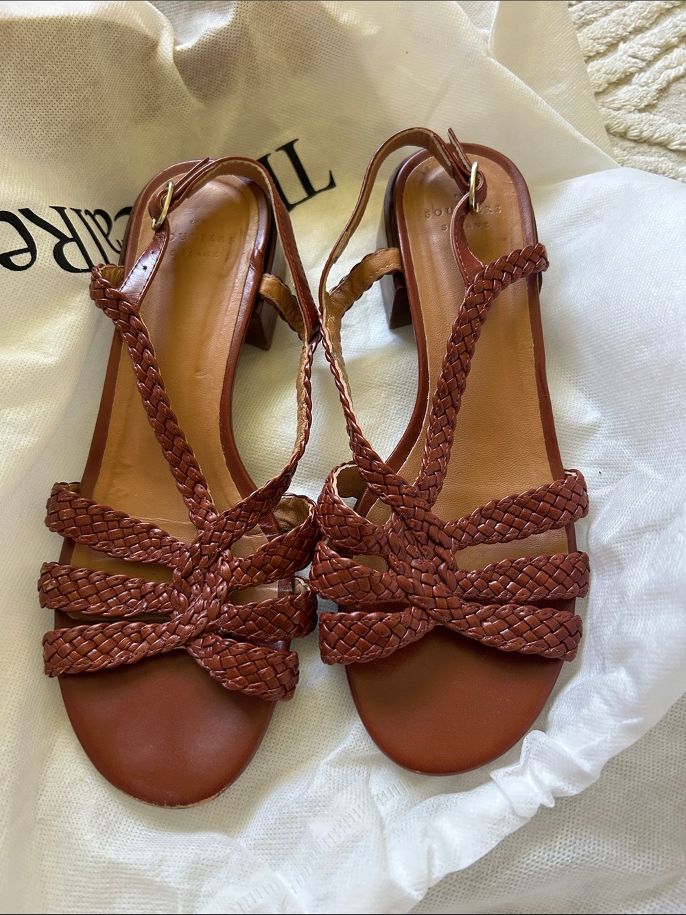 Sezane Woven Strappy Slingback Sandals in Brown